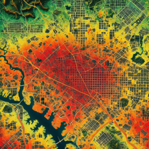 A GIS-generated heat map showing temperature variations across an urban area